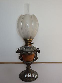 Antique Victorian Figural Kerosene Oil Petroleum Lamp ca. 1900 Glass Lamp shade