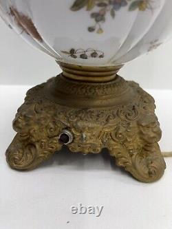 Antique Victorian Floral Hurricane Electric Oil Lamp, Hurricane Lamp GWTW Style