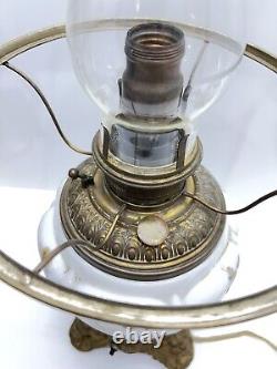 Antique Victorian Floral Hurricane Electric Oil Lamp, Hurricane Lamp GWTW Style