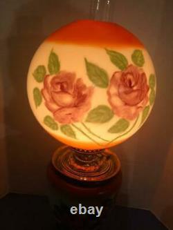 Antique Victorian GWTW E. Miller Co. Roses 12 Globe Banquet Parlor Oil Lamp