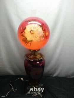Antique Victorian GWTW Oil Lamp Hand Painted Flowers Gone with the Wind