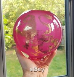 Antique Victorian GWTW Ruby Cranberry Rampant Lion Glass Oil Lamp Shade 2.5 inch