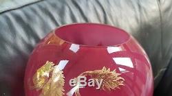Antique Victorian GWTW Ruby Cranberry Rampant Lion Glass Oil Lamp Shade 2.5 inch