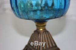 Antique Victorian Gilt Cast Iron Base Oil Lamp with Sapphire Blue Font PL4400