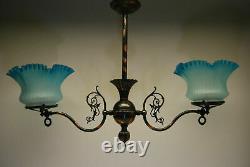 Antique Victorian Glass Gas Chandelier Old Eapg Hanging Oil Kerosene Lamp Gwtw