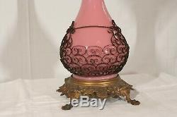 Antique Victorian Gone With The Wind Banquet Parlor Kerosene Oil Lamp 35' Tall