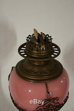 Antique Victorian Gone With The Wind Banquet Parlor Kerosene Oil Lamp 35' Tall