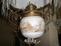 Antique Victorian Gone With The Wind Hanging Electric- Oil Lamp