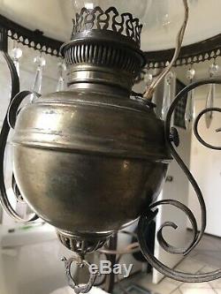 Antique Victorian Gone With The Wind Hanging Electric- Oil Lamp For Restoration