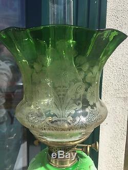 Antique Victorian Green Oil Lamp
