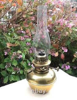 Antique Victorian HINKS 45CP Brass Rise And Fall Oil Lamp Complete With Chimney