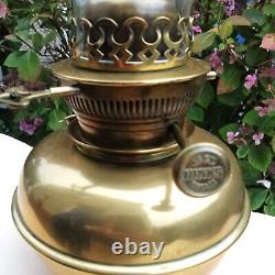 Antique Victorian HINKS 45CP Brass Rise And Fall Oil Lamp Complete With Chimney