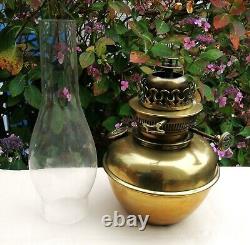 Antique Victorian HINKS 45CP Brass Rise And Fall Oil Lamp Complete With Chimney