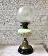 Antique Victorian Hand Painted Milk Glass Oil Lamp With Original Shade