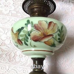 Antique Victorian Hand Painted Milk Glass Oil Lamp With Original Shade