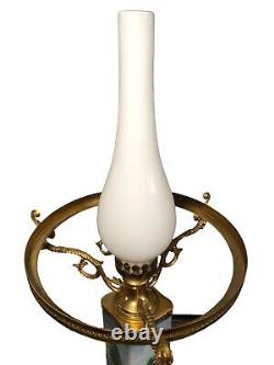 Antique Victorian Hand Painted Oil Lamp Converted To Electric Glass And Brass