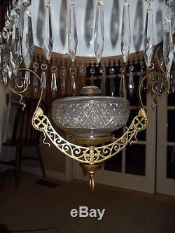 Antique Victorian Hanging Oil/Kerosene Lamp with hand painted floral shade