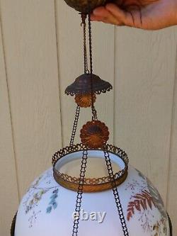 Antique Victorian Hanging Oil Lamp with Bird Shell Shade Please Read