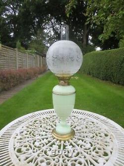 Antique Victorian Hinks Duplex Oil Lamp With Antique Acid Etched Oil Lamp Shade