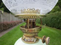 Antique Victorian Hinks Duplex Oil Lamp With Antique Acid Etched Oil Lamp Shade