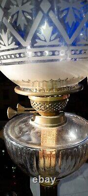Antique Victorian Hinks &Son's Corinthian Brass Column Oil Lamp Etched Globe vgc