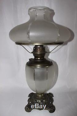 Antique Victorian Hurricane Banquet Parlor Signed Pittsburgh Iced Oil Lamp