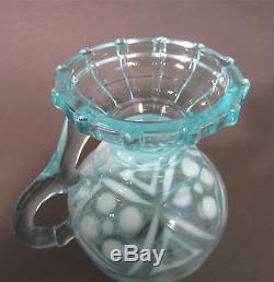 Antique Victorian KING Glass Blue Opalescent DOTS & CROSSES Finger Oil Lamp EAPG