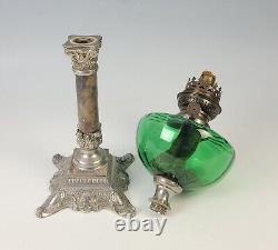 Antique Victorian Kosmos Brenner Spelter and Stone Oil Lamp
