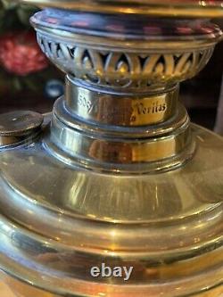 Antique Victorian Lampe Veritas Brass Oil Lamp with Cranberry Glass Shade