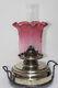 Antique Victorian Large Brass Oil Lamp Cranberry Glass Shade & Chimney 2 Handled