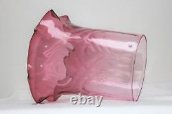 Antique Victorian Large Brass Oil Lamp Cranberry Glass Shade & Chimney 2 Handled