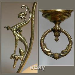 Antique Victorian Large Hanging Library Oil Lamp Bronze & Brass Chimera Dragon