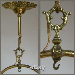 Antique Victorian Large Hanging Library Oil Lamp Bronze & Brass Chimera Dragon