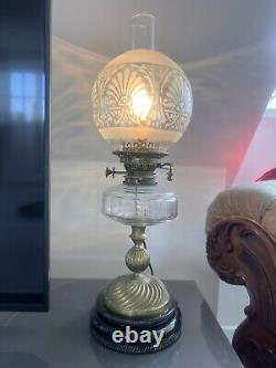 Antique Victorian Maple Hunks Patent Oil Lamp Converted To Electric