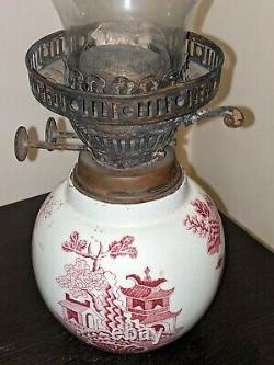 Antique Victorian Mason's Ironstone Oil Lamp with Duplex Burner England Rare (C)