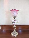Antique Victorian Messengers Duplex Oil Lamp With Cranberry Oil Lamp Shade