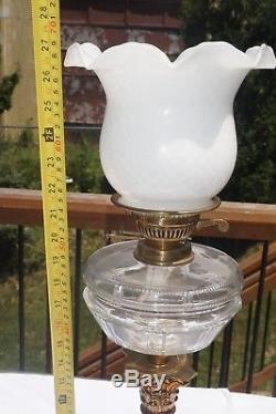 Antique Victorian Milk Glass Tulip Shade Hinks Duplex Hurricane Oil Lamp GWTW