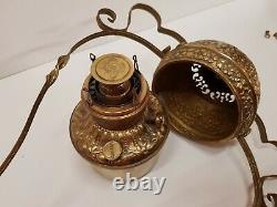 Antique Victorian Miller Hanging Oil Lamp Kerosene Brass Milk Glass Shade Parlor