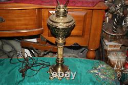 Antique Victorian Oil Kerosene Converted Lamp Brass Metal Detailed