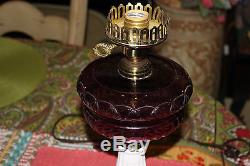 Antique Victorian Oil Kerosene Converted Table Lamp-Purple Glass Milk Glass