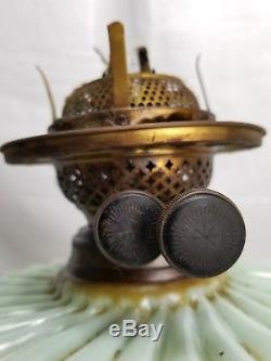 Antique Victorian Oil Kerosene lamp Double Wick Burner Brass Glass Font Duplex