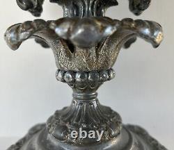 Antique Victorian Oil Lamp Base Ornate Cherubs Lions Silver Tone Metal 13