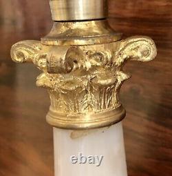 Antique Victorian Oil Lamp Complete Onyx Column Cut Glass Font Green Etchd Shade