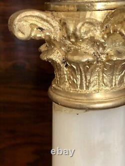 Antique Victorian Oil Lamp Complete Onyx Column Cut Glass Font Green Etchd Shade