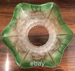 Antique Victorian Oil Lamp Complete Onyx Column Cut Glass Font Green Etchd Shade