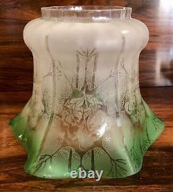 Antique Victorian Oil Lamp Complete Onyx Column Cut Glass Font Green Etchd Shade