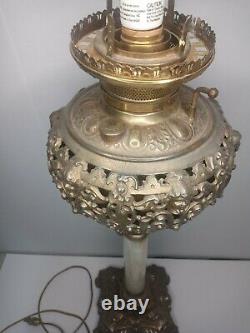 Antique Victorian Oil Lamp Converted Electric Angels Cherubs Gilded Gold Meriden