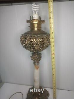Antique Victorian Oil Lamp Converted Electric Angels Cherubs Gilded Gold Meriden