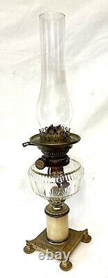 Antique Victorian Oil Lamp Gilt & Marble Column Base HINKS No. 2 DUPLEX Burner