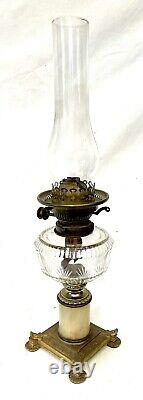 Antique Victorian Oil Lamp Gilt & Marble Column Base HINKS No. 2 DUPLEX Burner